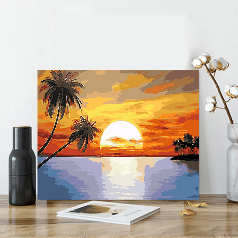 diy数字油画定制风景日出填充填色手工绘客厅画画减压油彩装饰画图片