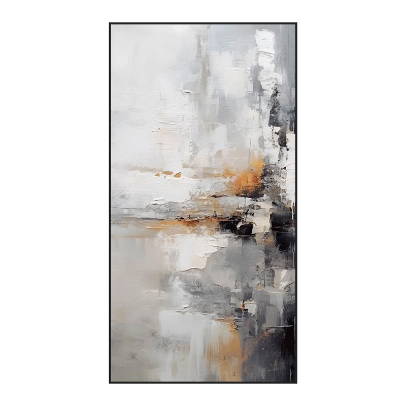 高级感黑白灰抽象手绘油画玄关挂画走廊过道装饰画竖版艺术肌理画图片