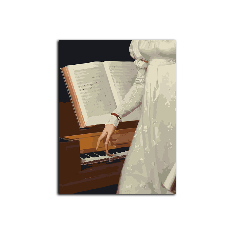 钢琴少女数字油画diy卧室手绘填充上色装饰画古典人物油彩画挂画图片