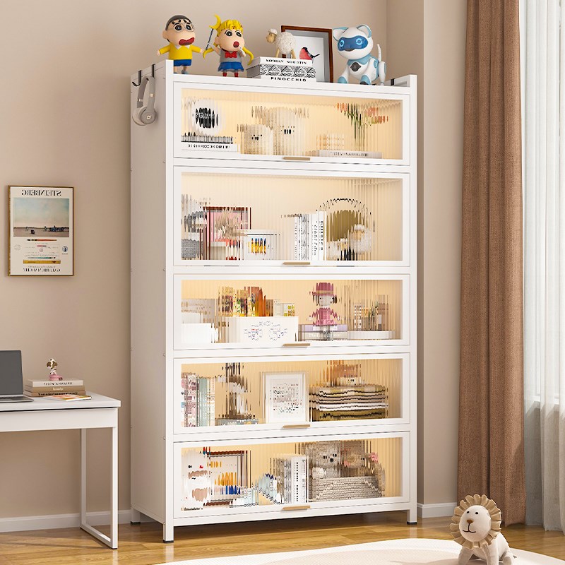 钢制书柜带门家用防尘落地客厅书架多层置物收纳展示柜儿童储物柜