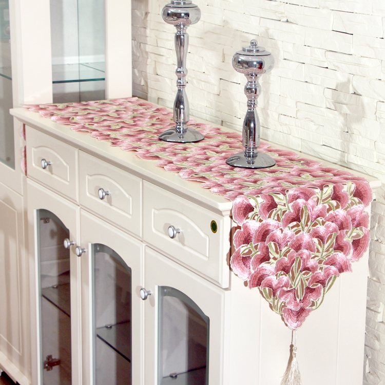 欧式电视柜布餐桌布艺田园奢华绣花红色简约现代茶几桌旗