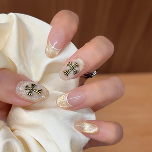 纯手工【光轮】十字架金属金色猫眼设计感宫廷风复古新款穿戴甲