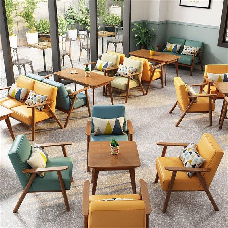 咖啡厅桌椅甜品店奶茶店图书馆阅览室休息区洽谈实木沙发茶几,住宅家具,岩板餐桌,淘宝优惠券,粉丝福利购,淘宝优惠卷