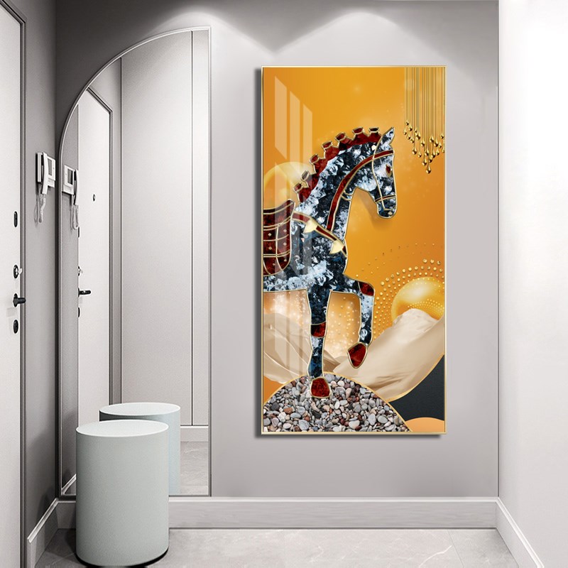 入户玄关装饰画客厅背景墙动物麋鹿画过道走廊建筑晶瓷挂画壁画图片