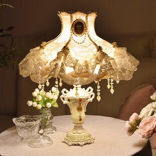 欧式台灯卧室床头灯法式田园公蕾丝少女孩儿童房温馨浪漫