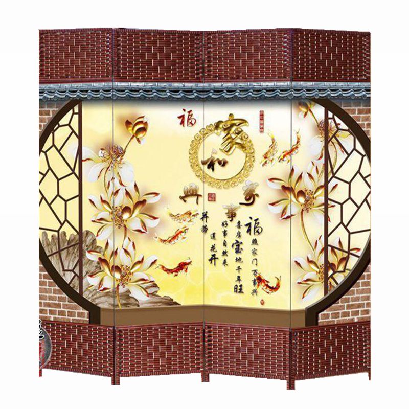 藤编布艺屏风隔断折叠酒店养生茶馆客厅办公防水玄关中式折屏座屏