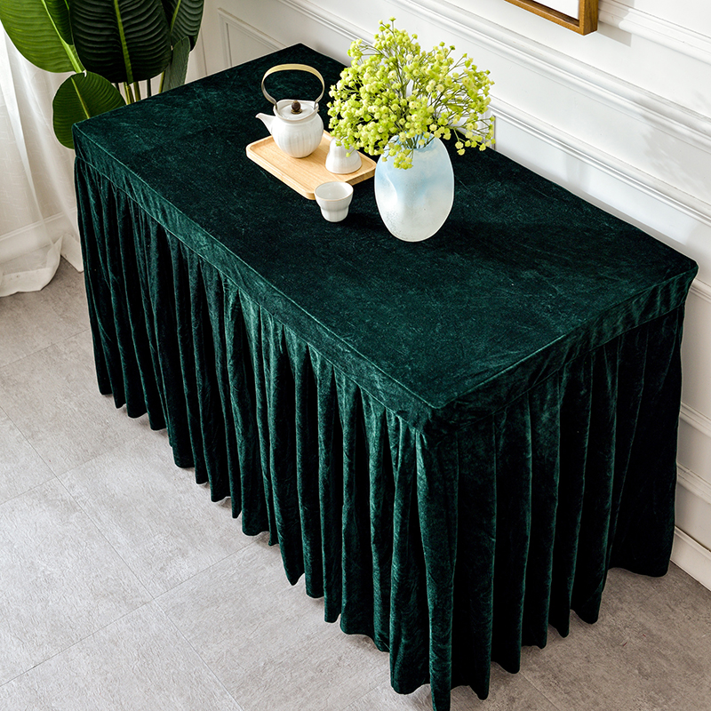 加厚金丝绒会议桌布长方形办公签到台桌绒布冷餐饮培训墨绿桌裙