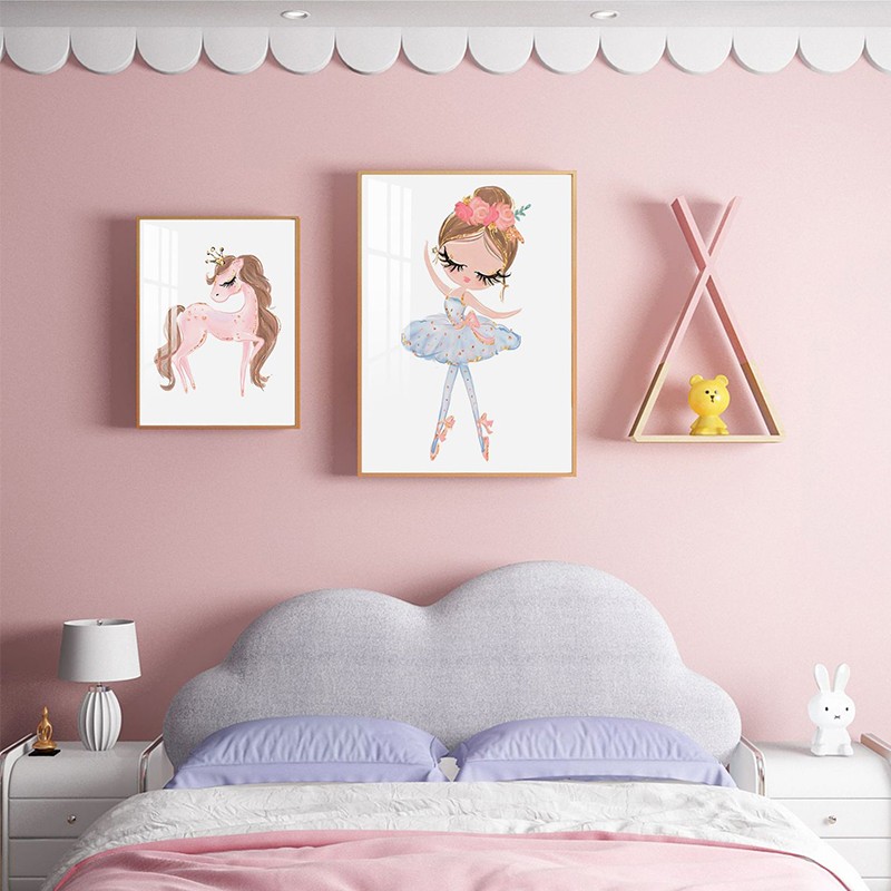 卡通装饰画公主房粉色挂画女孩墙壁画现代简约儿童房卧室床头挂画图片