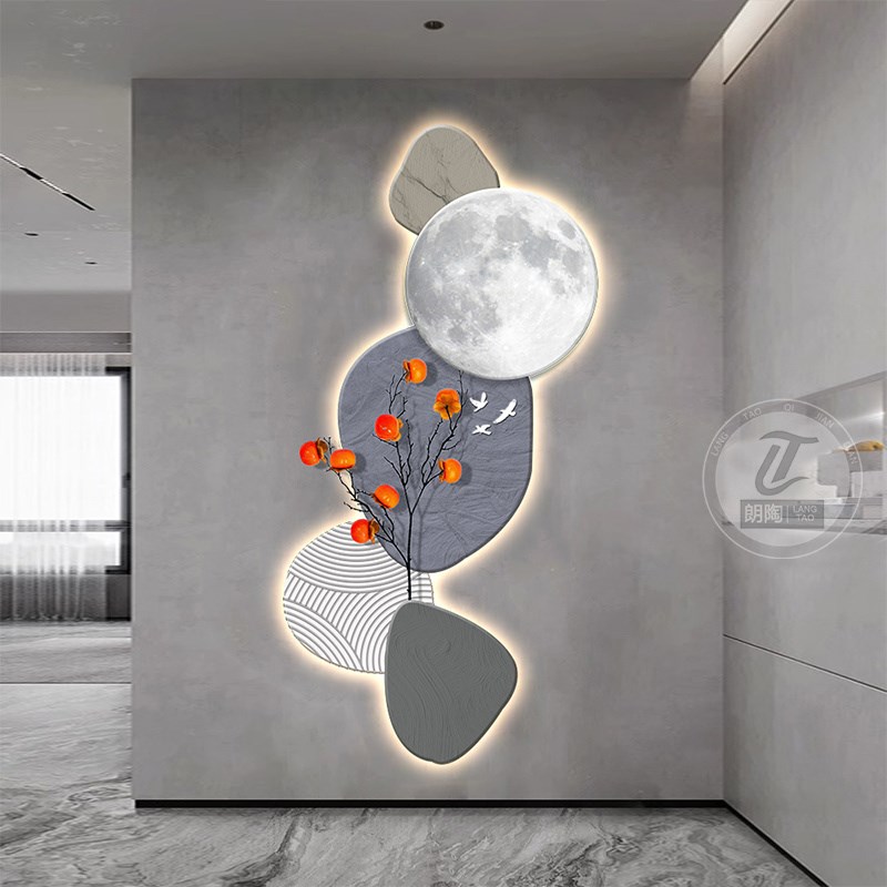 玄关入户装饰画石来运转创意走廊尽头挂画led壁灯画绿植实物挂画图片