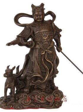 真古意 二郎神杨戬二郎真君铜神像 哮天犬 工艺品吉祥
