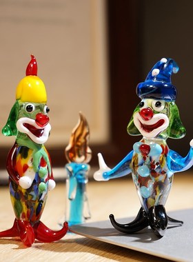 马戏团小丑手工玻璃小琉璃爱卡通办公室桌台面装饰工艺品