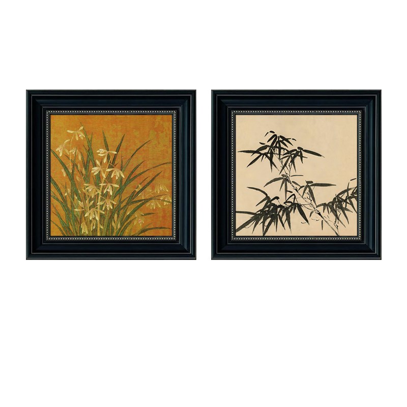 中古风挂画法式装饰画高级感复古竹子餐厅斗柜客厅玄关壁画艺术图片
