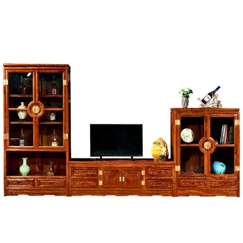 王木匠 红木电视柜三视听柜 中式梨木刺猬紫檀带酒柜
