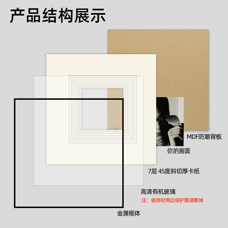 金属方形立体黑色相框挂墙摆台简约多层卡纸留白DIY立体30x30画框