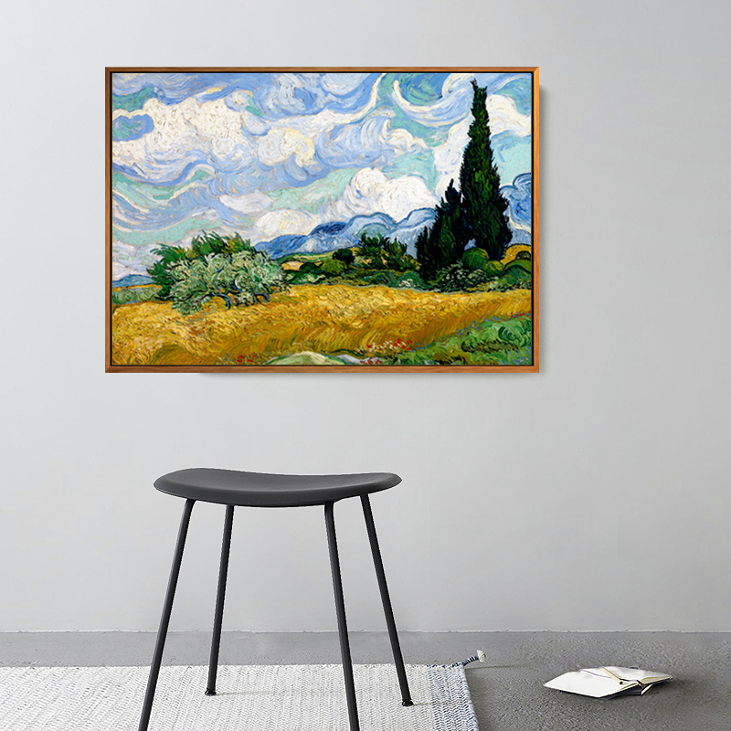 《麦田与柏树》梵高油画客厅装饰画有框卧室著作田野欧式轻奢成品图片