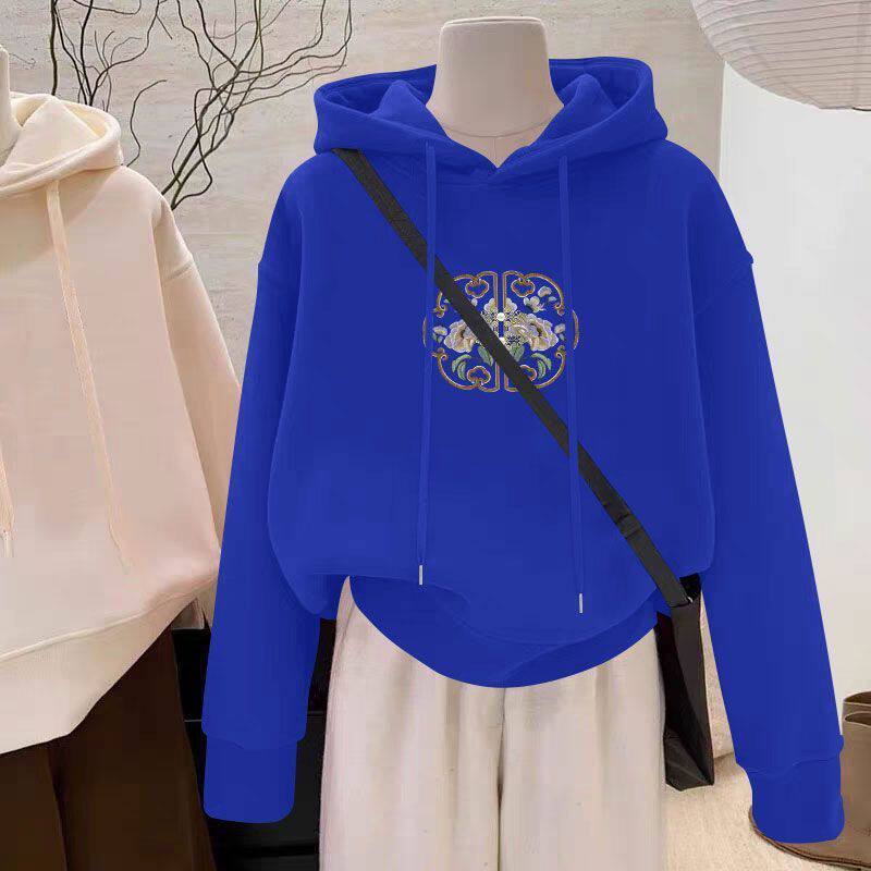 加绒加厚连帽卫衣女秋冬女装印花大码遮肉宽松百搭气质上衣女ins