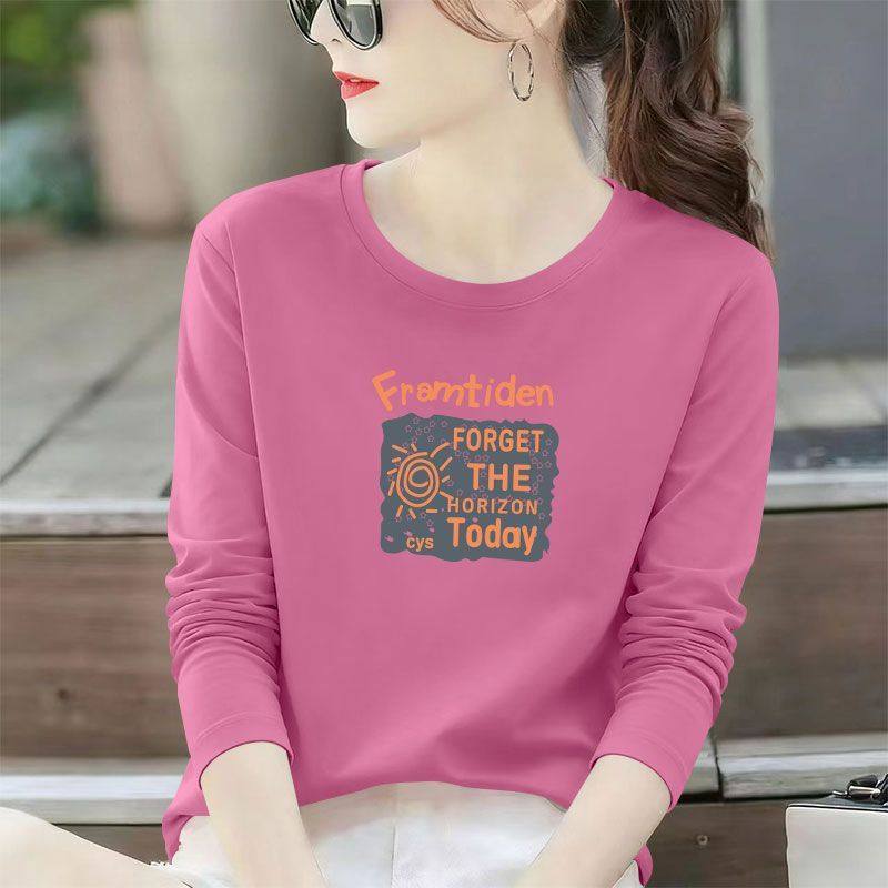 纯棉长袖大码t恤女秋冬女装内搭百搭宽松减龄休闲印花打底上衣ins