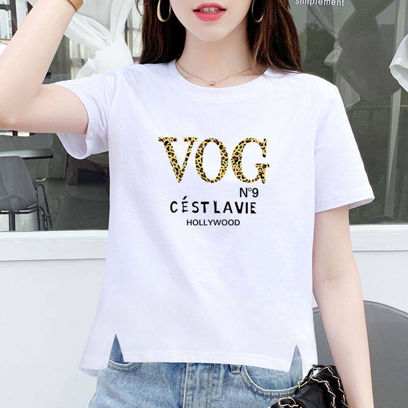 女士纯棉t恤短袖夏季休闲时尚韩版不规则开叉内搭小个子白色上衣