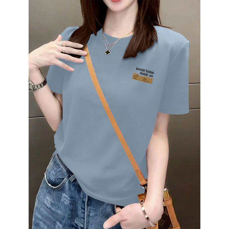 纯棉短袖潮流T恤女夏装新款简约时尚休闲宽松洋气韩版上衣ins