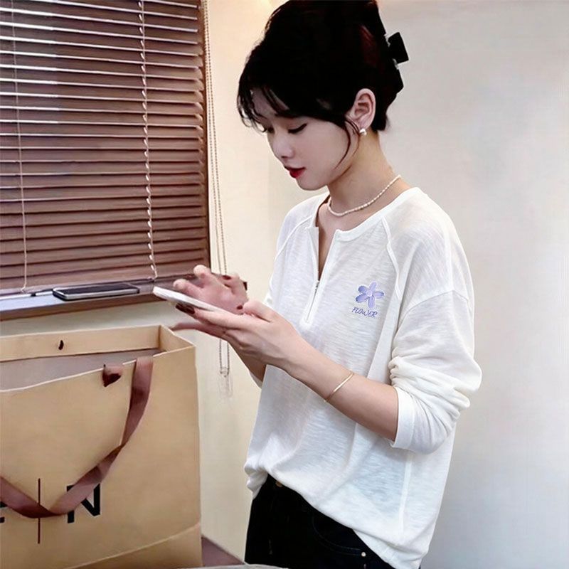 夏季纯棉短袖V领显瘦T恤女