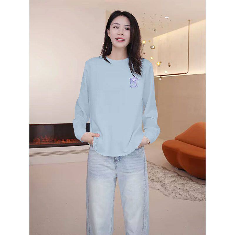 纯棉长袖大码宽松显瘦印花女T恤