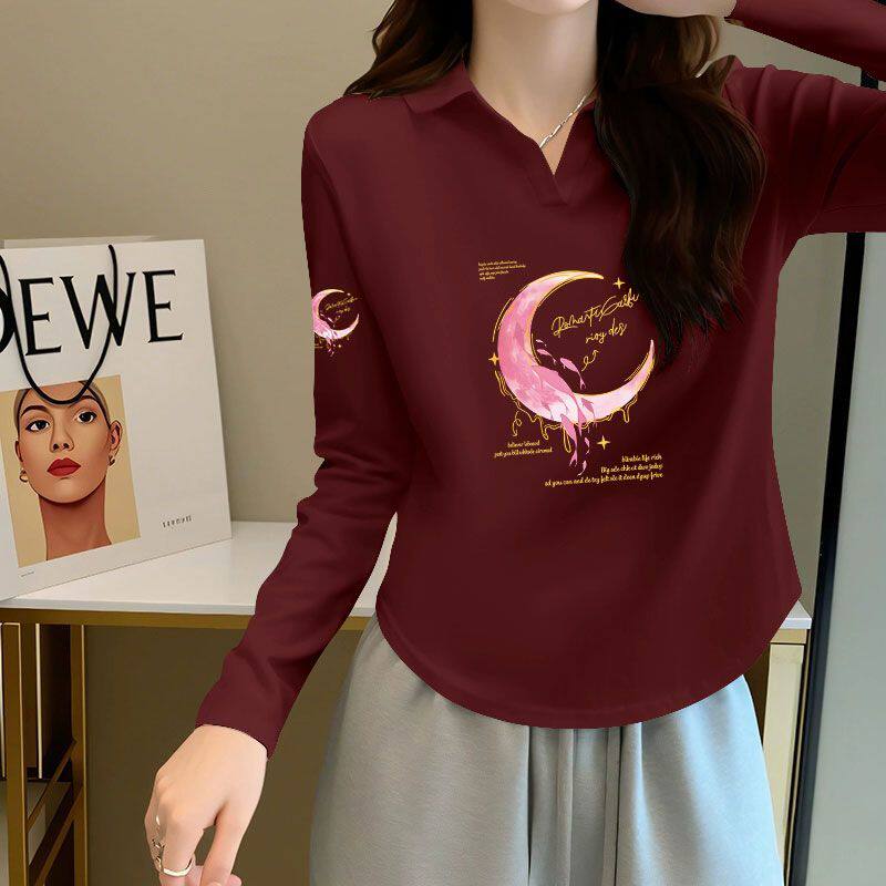 纯棉长袖潮流T恤女秋冬新款休闲时尚显瘦宽松印花百搭打底衫潮ins