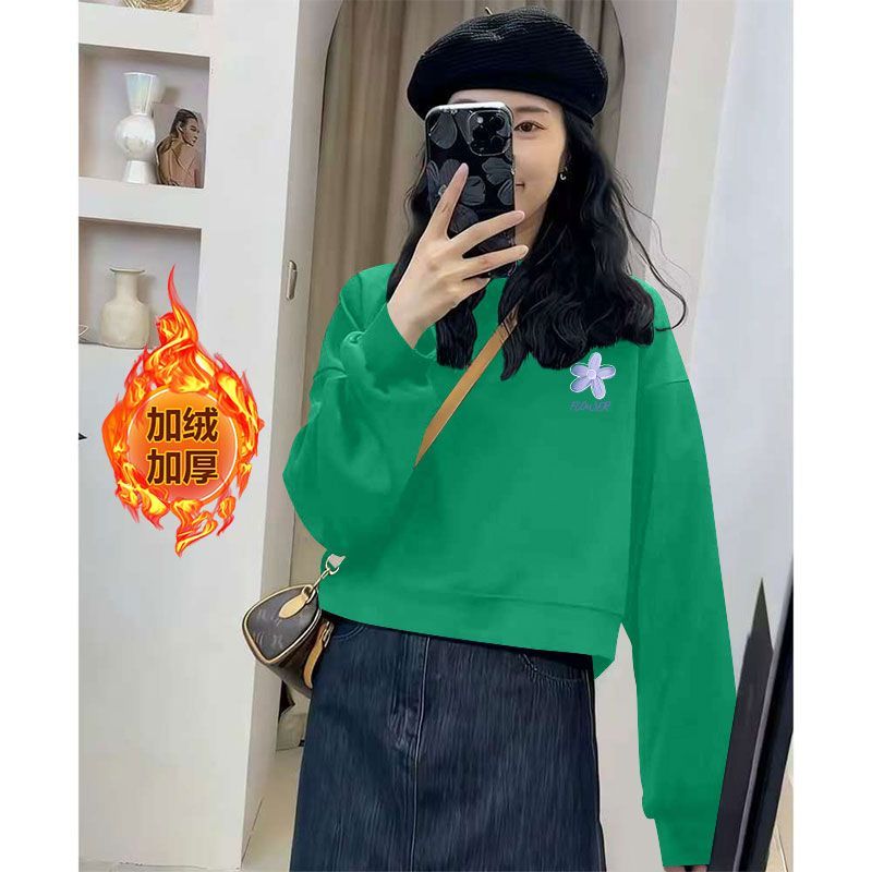 秋冬加绒加厚韩版印花卫衣女