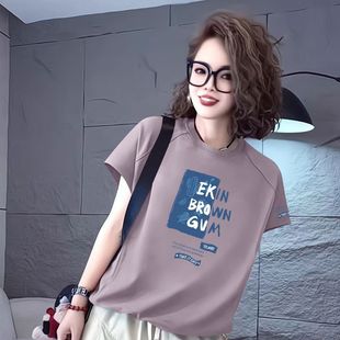 大码 新款 纯棉短袖 T恤女夏装 休闲百搭体恤潮ins 减龄宽松时尚 韩版