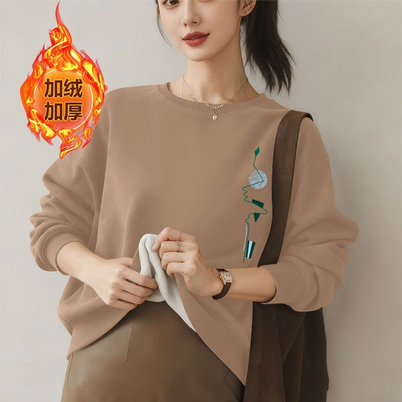加绒加厚短款印花显瘦女卫衣