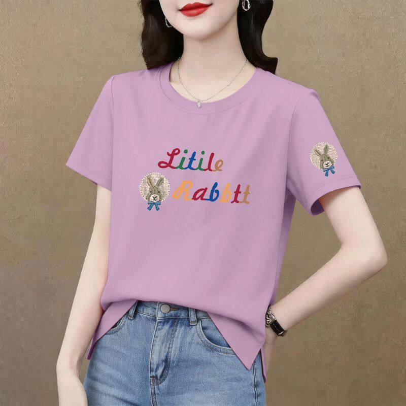 纯棉女士短袖t恤女夏季新款潮流简约宽松大码韩版休闲时尚上衣ins