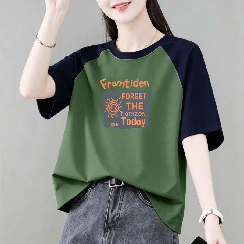 精品纯棉女士短袖T恤女夏季女装减龄遮肚子时尚宽松简约上衣汗衫