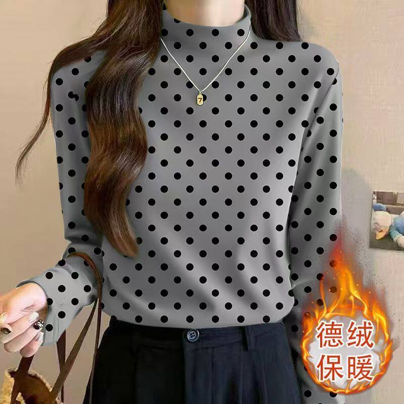 德绒长袖潮流T恤女秋冬新款休闲百搭半高领显瘦遮肉宽松打底上衣