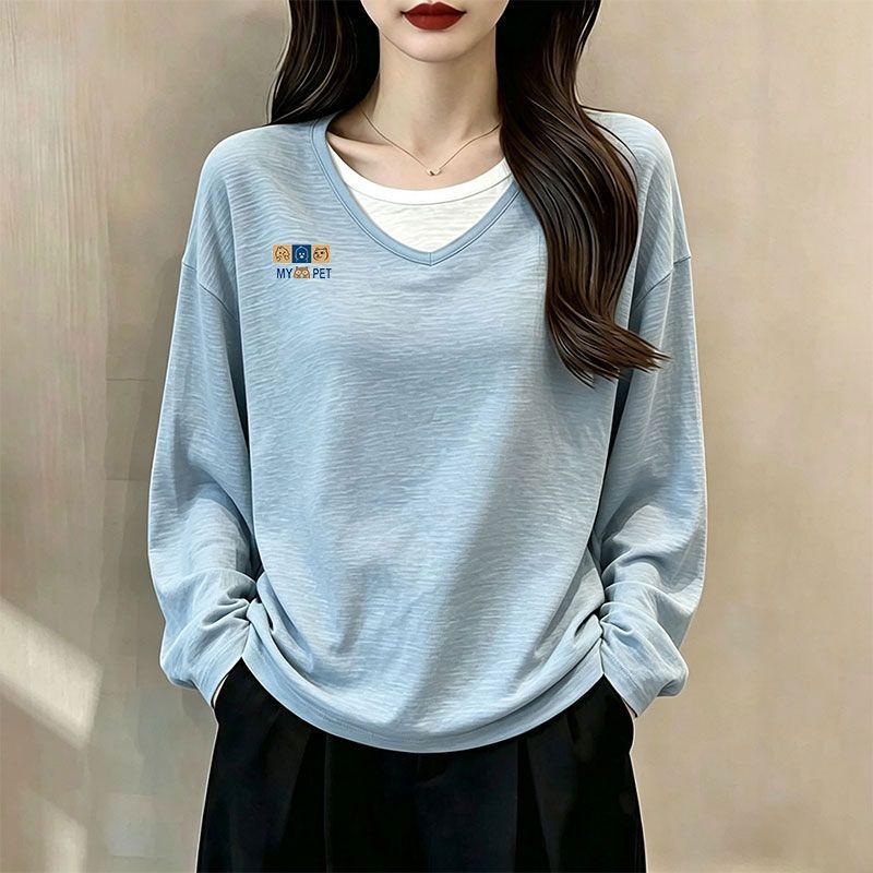 秋冬纯棉长袖大码宽松遮肉女T恤