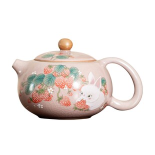 仿宋粉汝窑陶瓷西施壶草莓兔w家用小号喝茶单壶开片可养汝瓷泡茶