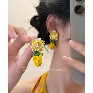 热带季风海岛度假多巴胺浮夸风耳环春夏新款串珠可爱菠萝耳夹