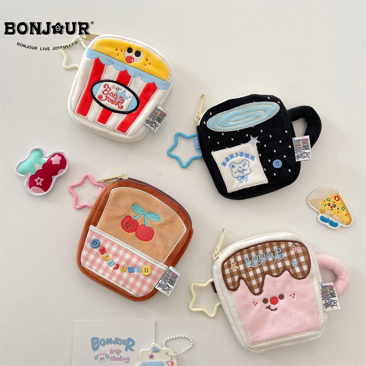 Bonjour 原创可爱吐司面包毛绒零钱包耳机收纳包女生口红钥匙包