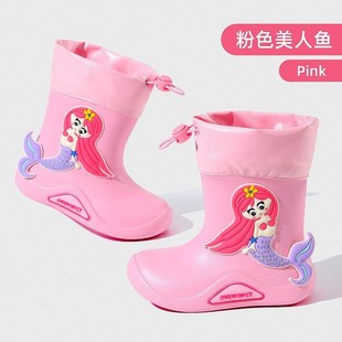 宝宝e加厚柔软雨靴小孩防水防滑雨具小恐龙束腿松紧口水 儿童雨鞋