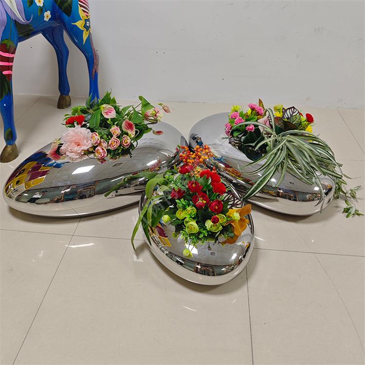 室内商场酒店写字楼商用鹅卵石组合式镜面304#不锈钢花盆容器摆件