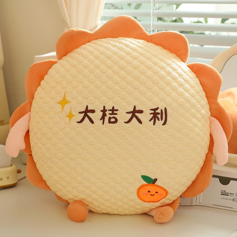 夏天桔子冰丝抱枕被子两用办公室午睡毯子枕头圆形靠枕汽车载靠垫