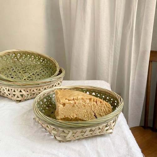 竹编茶点盘中式水果篮收纳筐馒头筐家用圆形簸箕零食复古道具