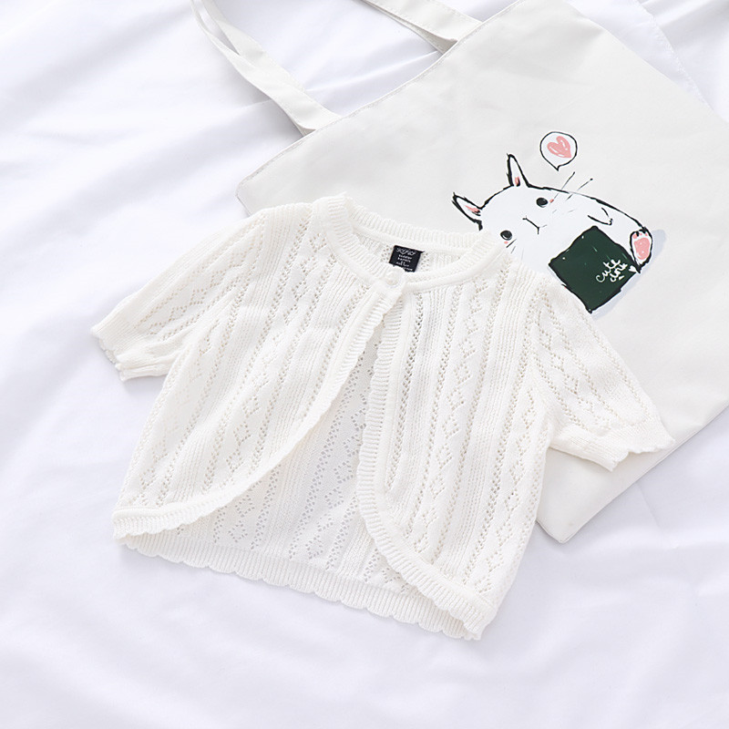 婴儿小开衫公主6月宝宝空调衫夏季短袖薄款全棉8女童针织披肩外套