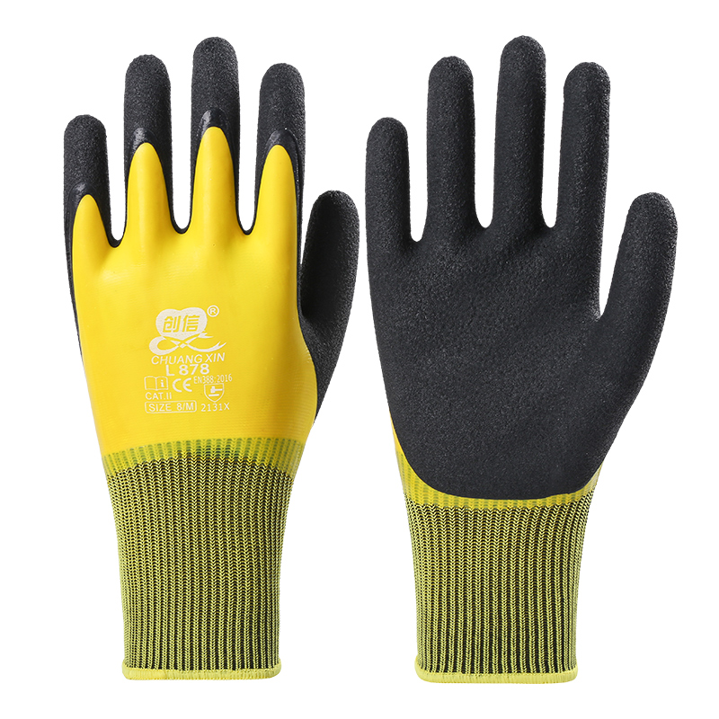 创信L878防水耐油双层乳胶超细发泡耐磨防滑耐用建筑维修劳保手套