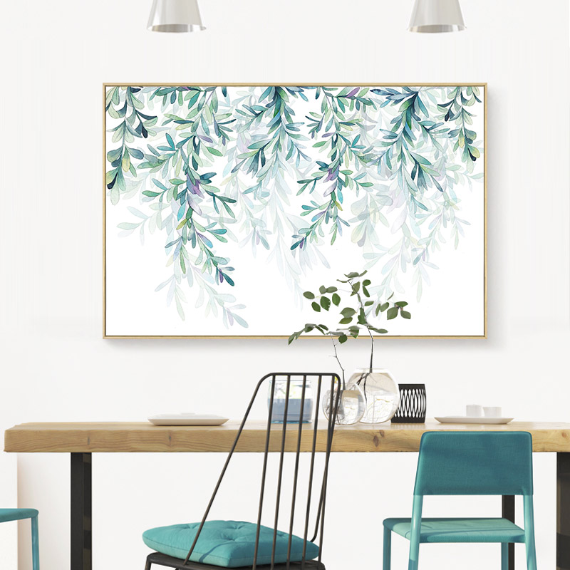 起贝 北欧风格小清新植物餐厅装饰画饭厅绿植挂画客厅树叶墙壁画图片
