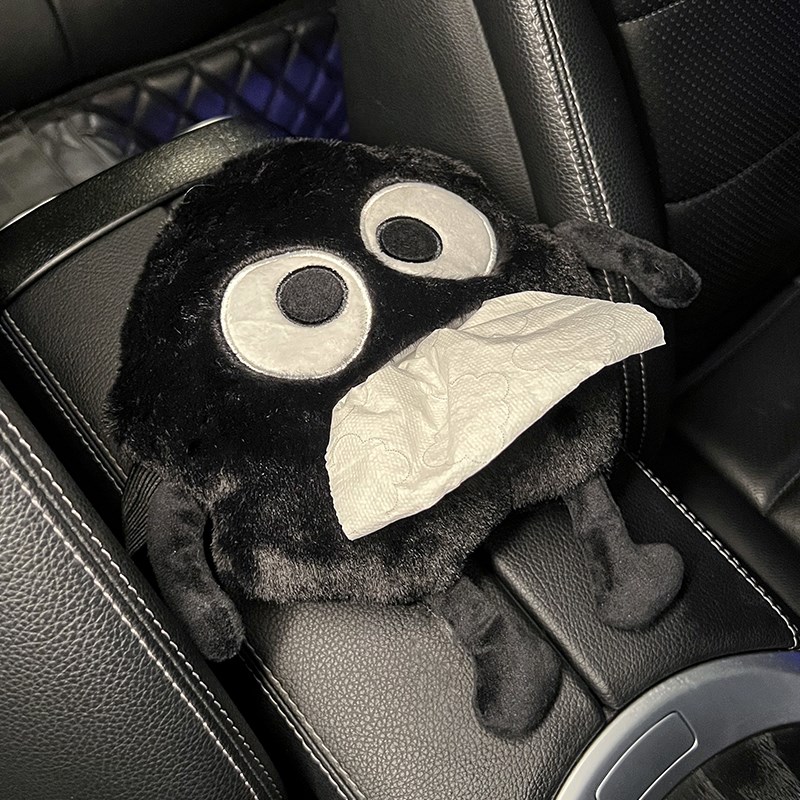 车载纸巾盒卡通可爱抽纸盒u女生小煤球摆件毛绒汽车纸巾盒高级感