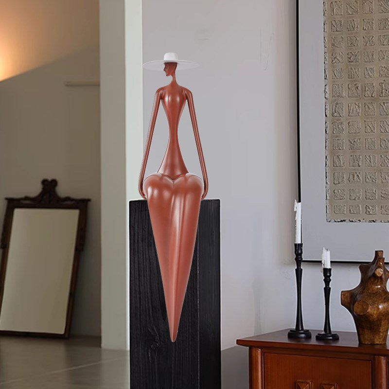 侘寂风意式人物坐姿艺术r摆件客厅入户玄关隔断柜酒柜电视柜装饰