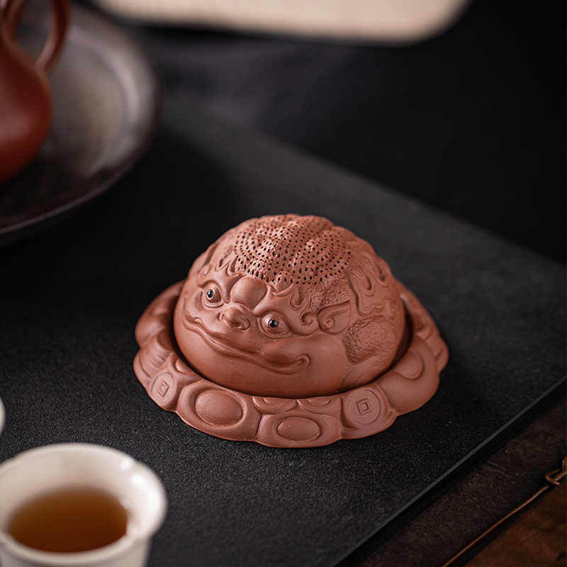 创意招财金蟾过滤套组茶宠摆件紫B砂可养一体茶漏过滤器茶桌装饰