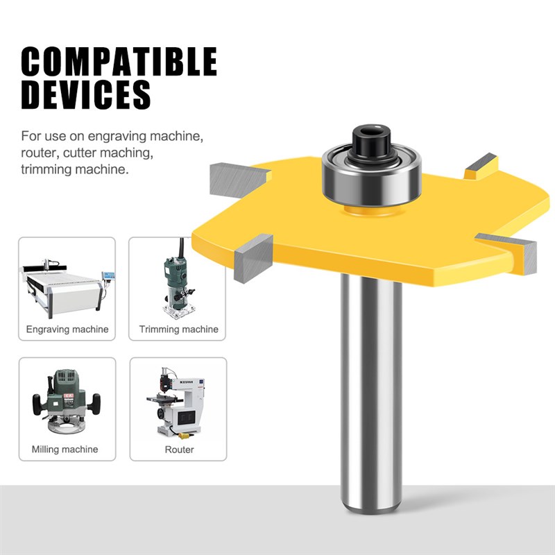 四刃滚珠T型刀8柄木工铣刀开槽刀槽口刀M合金刀头钨钢修边机刀头
