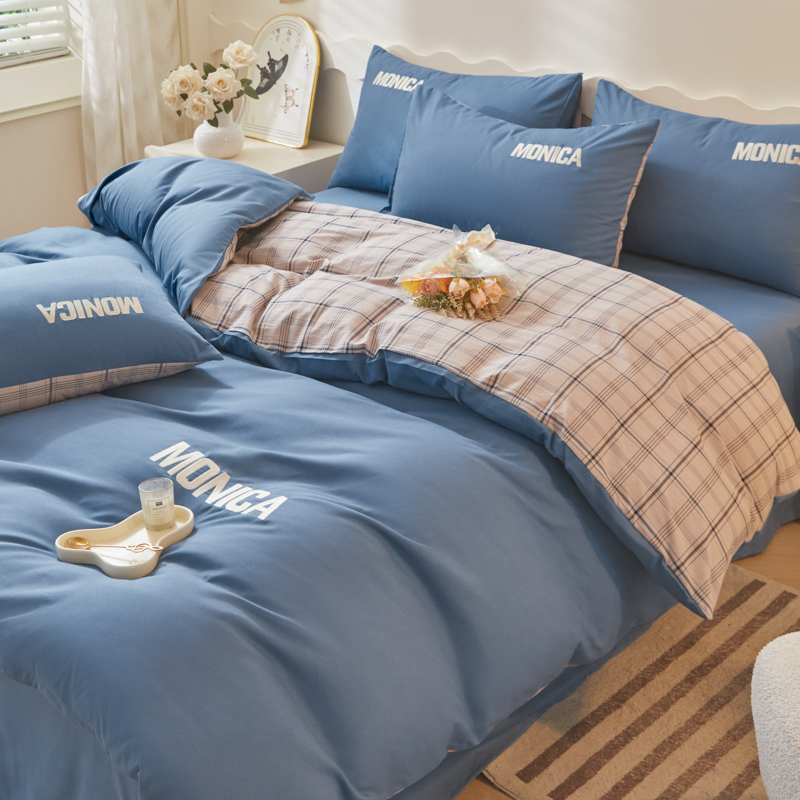 新款刺绣a学生宿舍六件套床单三件套家用民宿四件套床笠款床上套