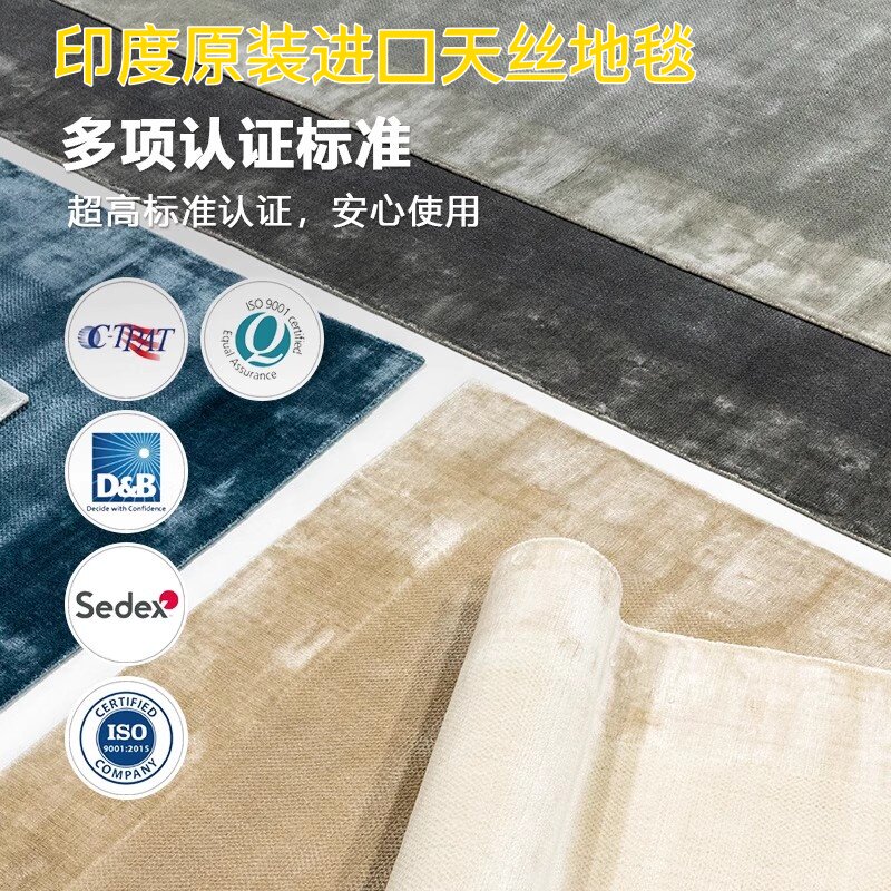 印度原装进口天丝羊毛地毯森奢法式极简高端别墅客厅卧室无胶地毯