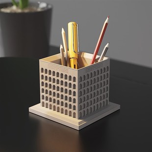 砼心意大利文明宫个性创意建筑模型水泥笔筒办公室桌面收纳摆件